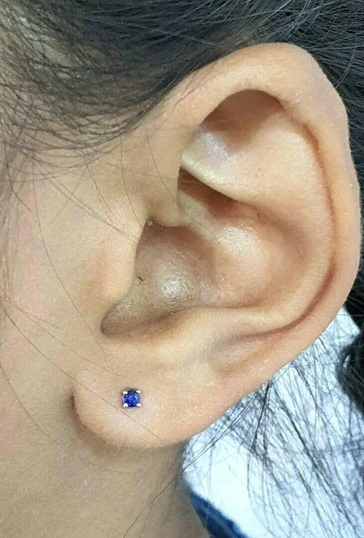 18ct White Gold Blue Sapphire Children's Earrings 0.10cts child friendly safe & secure 