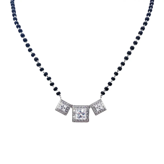 18ct White Gold Cubic Zirconia Tanmaniya Pendant & Mangalsutra Chain Necklace 19inches  Mangalsutra Chains
