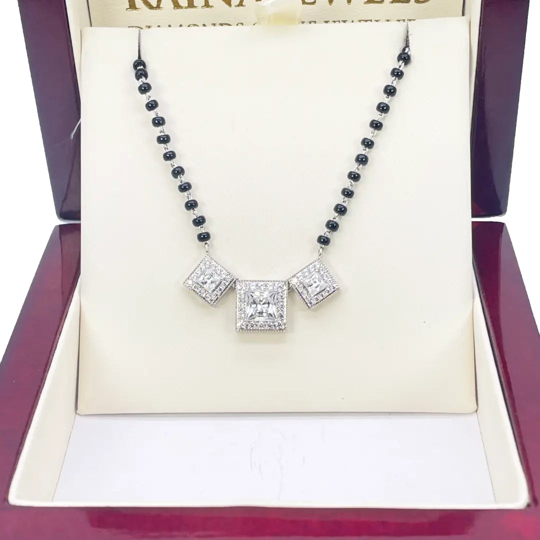 18ct White Gold Cubic Zirconia Tanmaniya Pendant & Mangalsutra Chain Necklace 19inches  Mangalsutra Chains