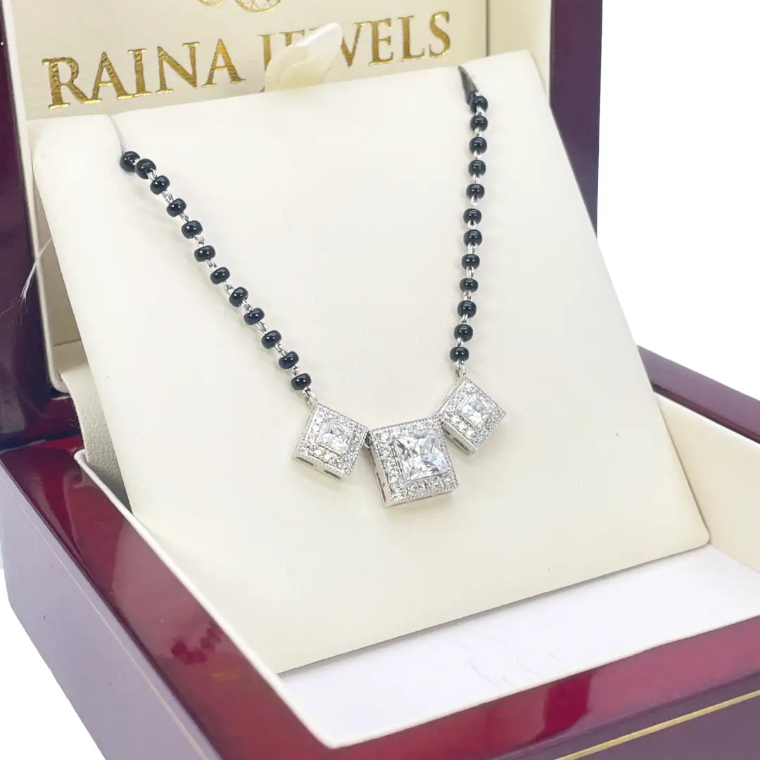 18ct White Gold Cubic Zirconia Tanmaniya Pendant & Mangalsutra Chain Necklace 19inches  Mangalsutra Chains