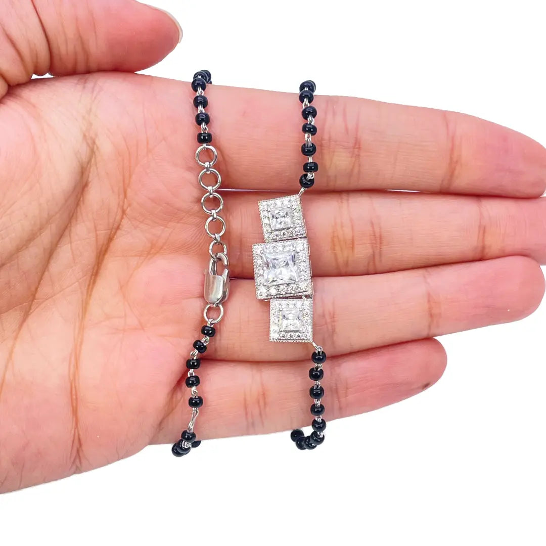 18ct White Gold Cubic Zirconia Tanmaniya Pendant & Mangalsutra Chain Necklace 19inches  Mangalsutra Chains