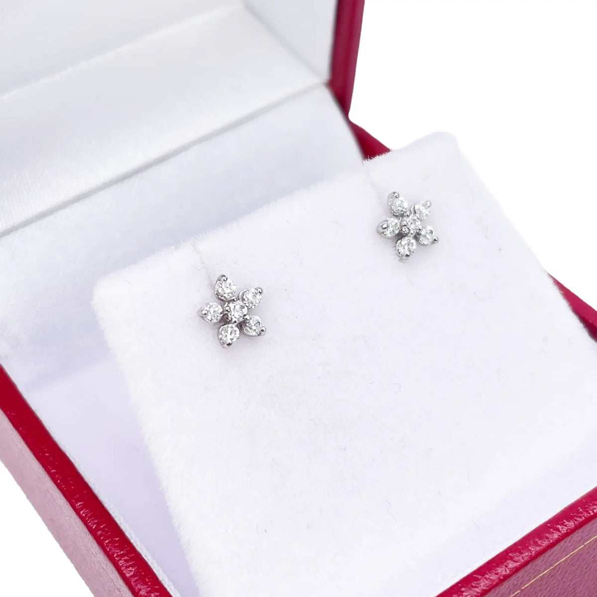 18ct White Gold Cubic Zirconia Tiny Floral Children's Earrings 5.5mm Width 