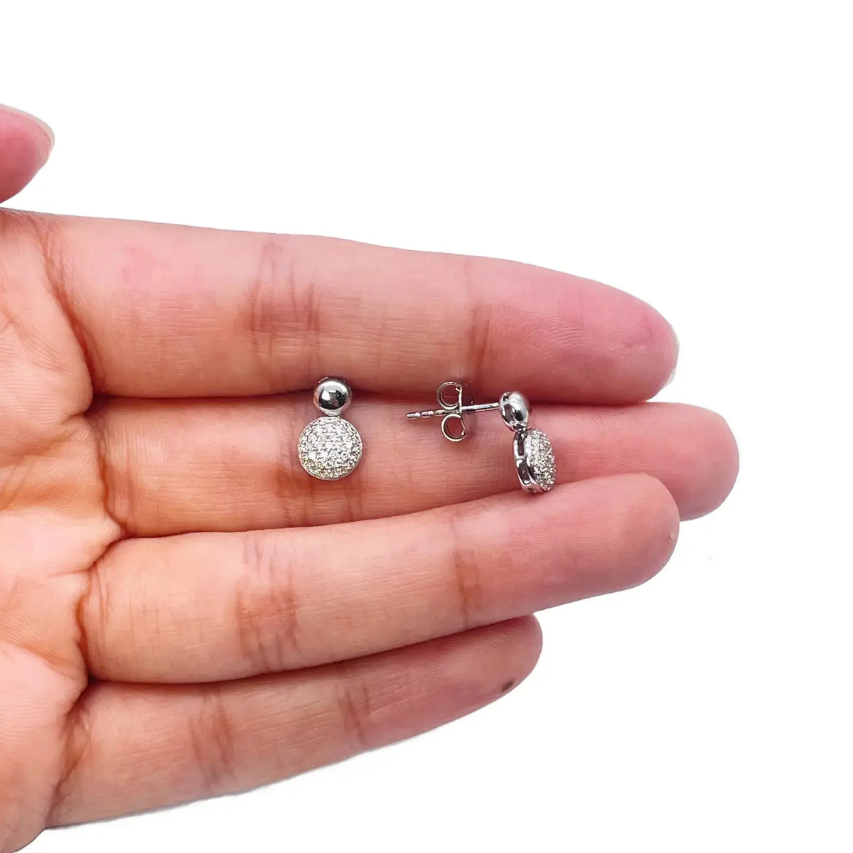 18ct White Gold Diamond Round Necklace Stud Earrings Matching Set 0.58ct 