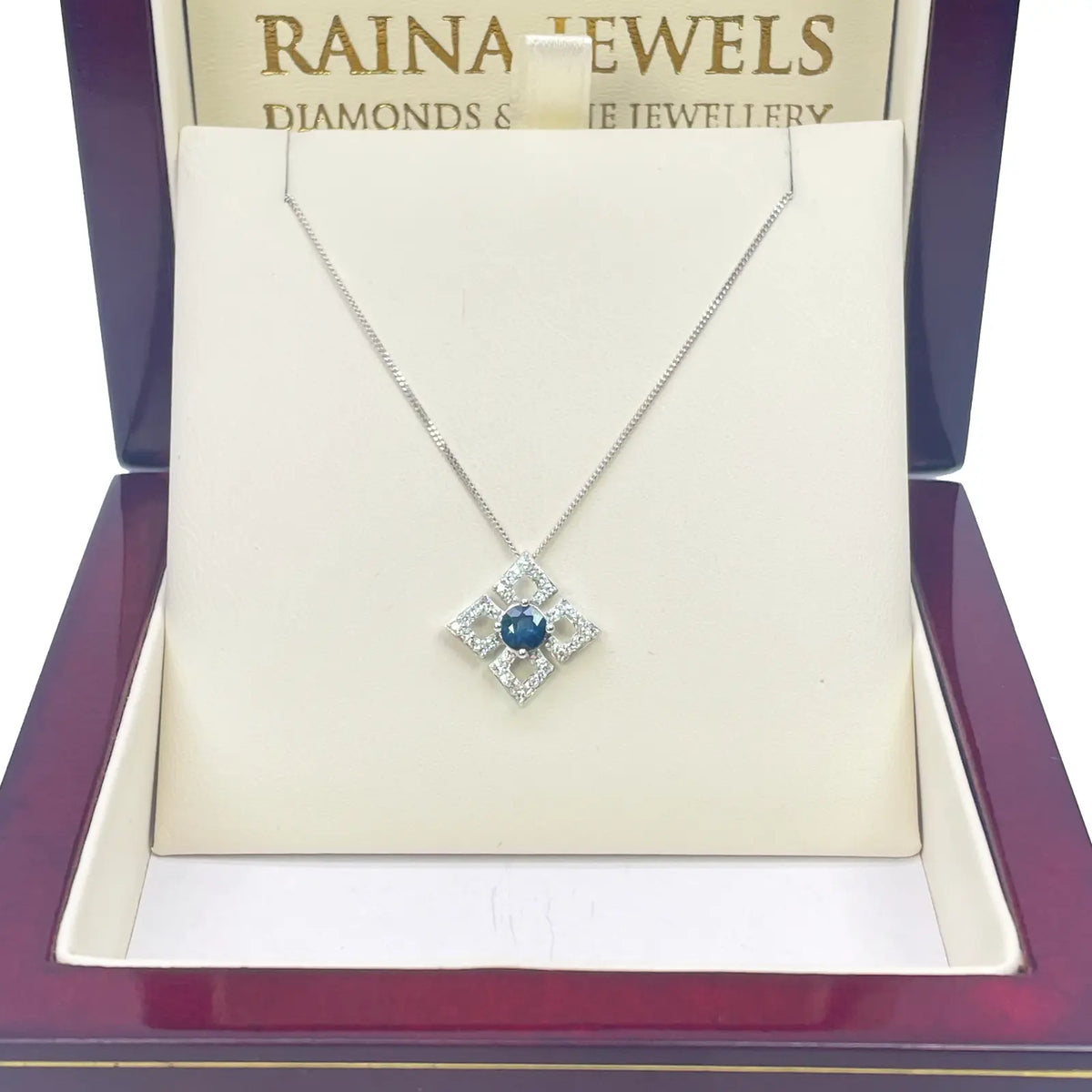18ct White Gold Diamond & Sapphire Kite Pendant With A 16''inch Chain Necklace 0.77ct 