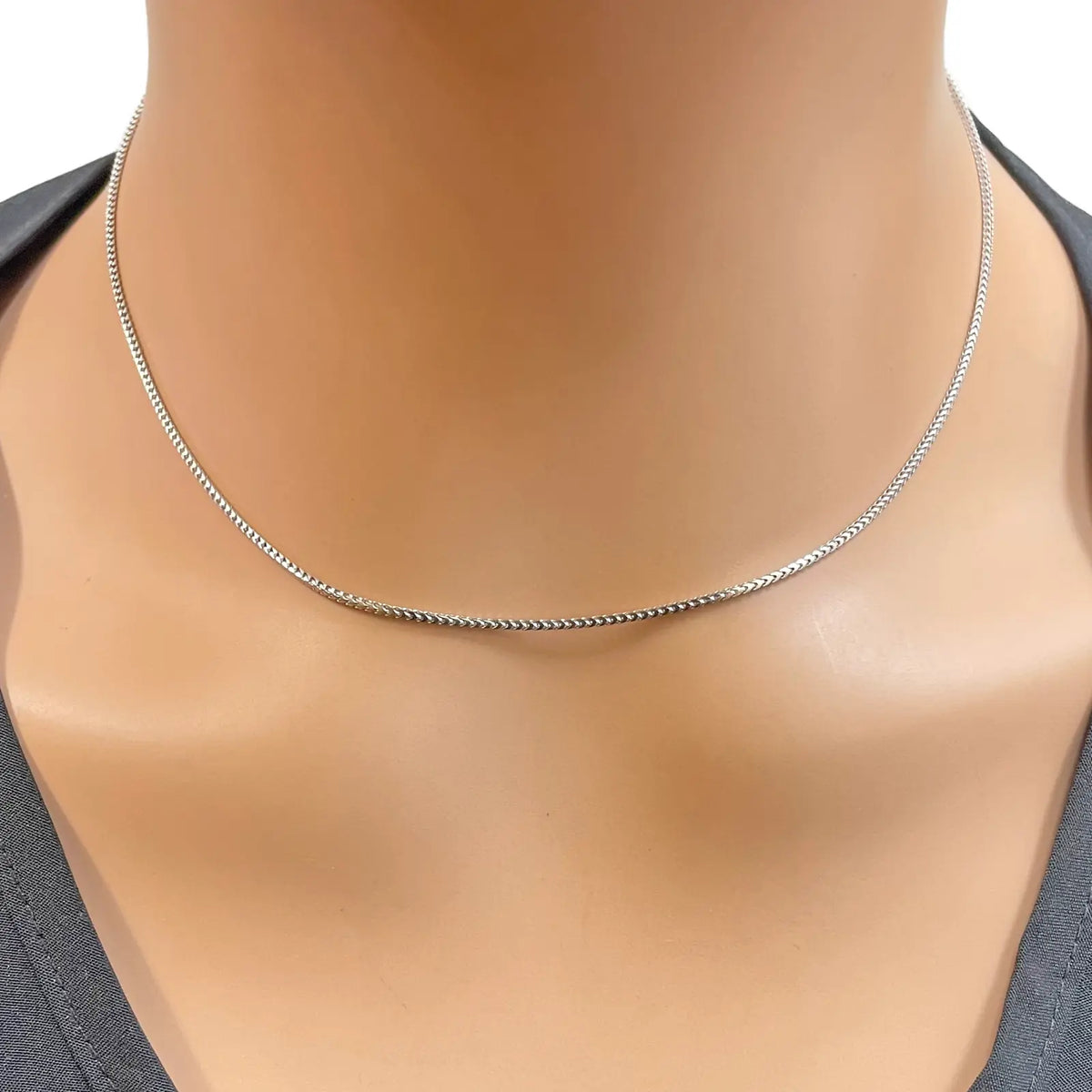18ct White Gold Foxtail Chain Necklace 16 Inches 1.2mm Width 