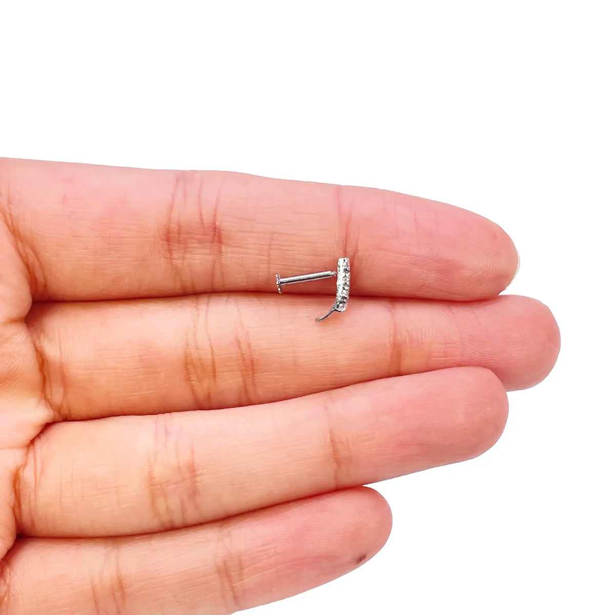 18ct White Gold High Polished Nose Stud/Pin 9mm Length 