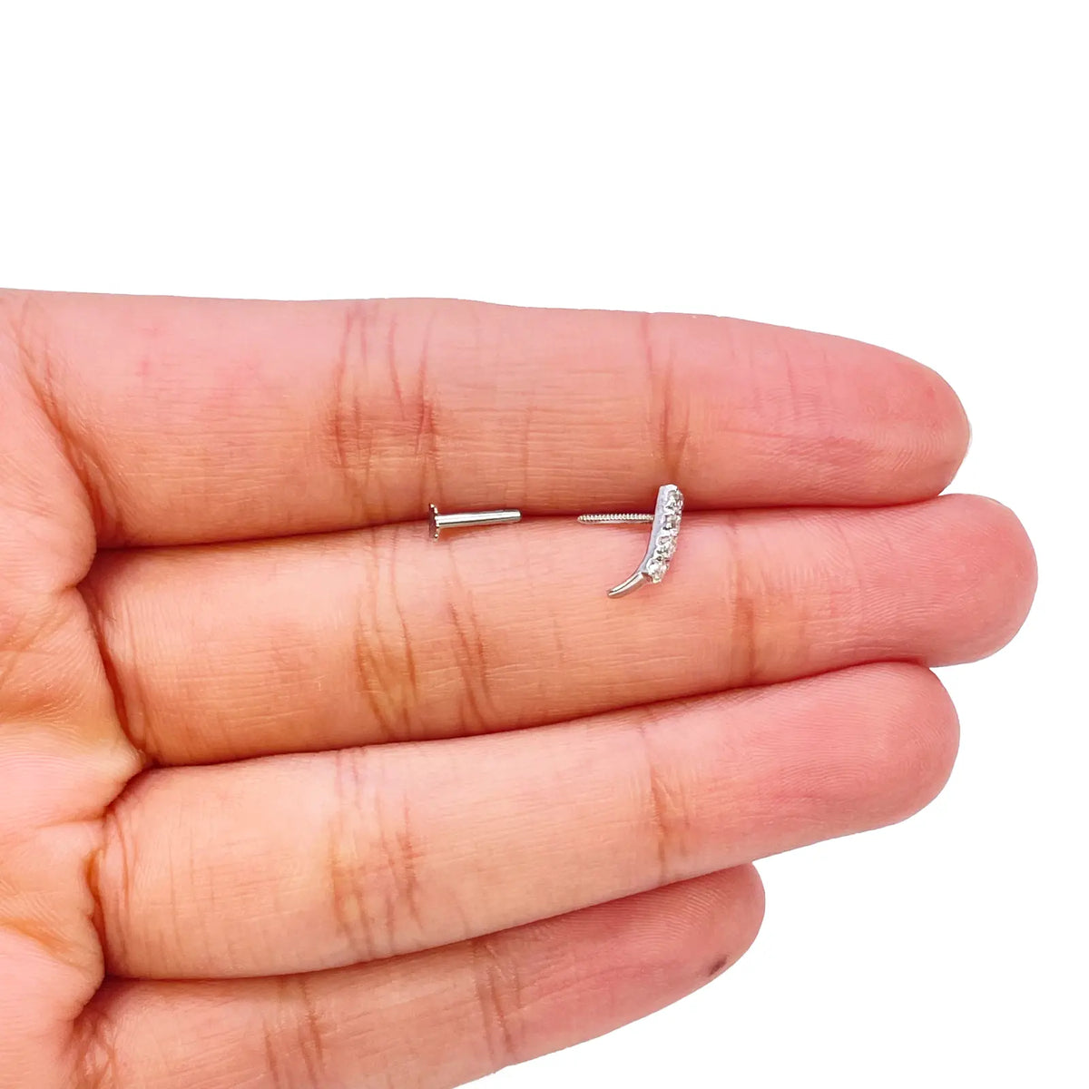 18ct White Gold High Polished Nose Stud/Pin 9mm Length 