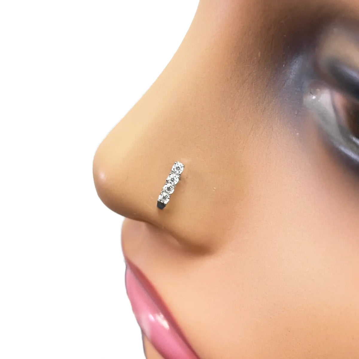 18ct White Gold High Polished Nose Stud/Pin 9mm Length 