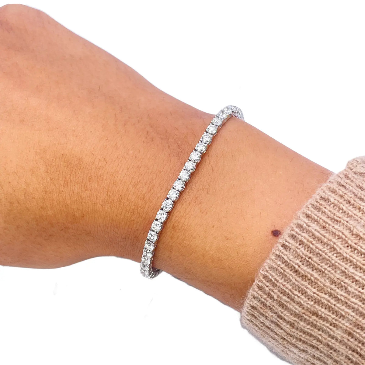 18ct White Gold Natural Diamond 4-Claw Tennis Bracelet 4.83ct 7inch 2.9mm Width  Diamond Bracelets