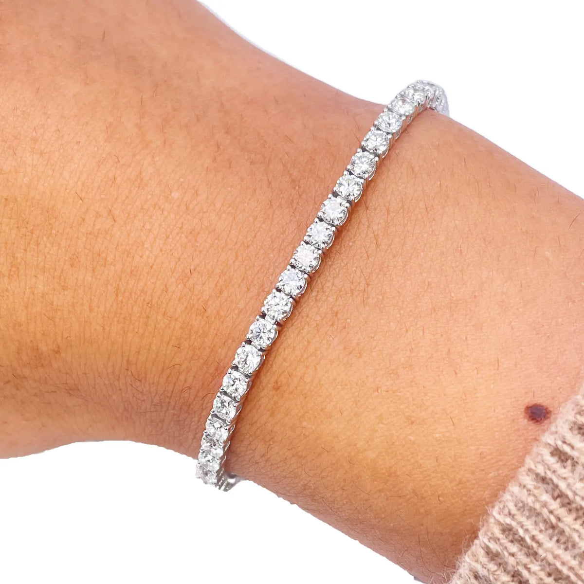 18ct White Gold Natural Diamond 4-Claw Tennis Bracelet 4.83ct 7inch 2.9mm Width  Diamond Bracelets