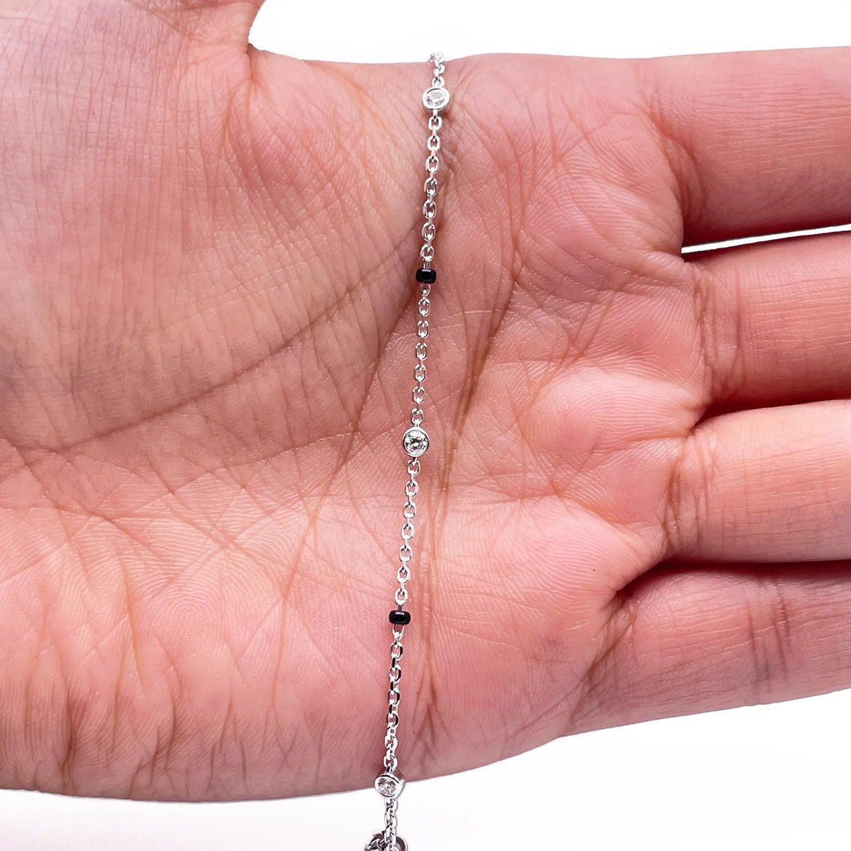 18ct White Gold Natural Diamond By Yard Mangalsutra Bracelet, 0.20ct 