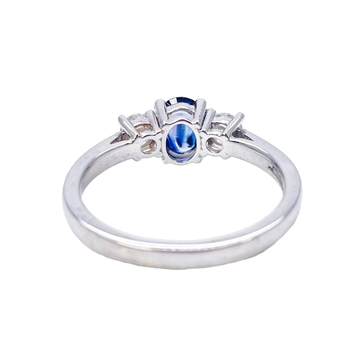 18ct White Gold Natural Oval Blue Sapphire & Round Diamond Trilogy Ring  Diamond Ring