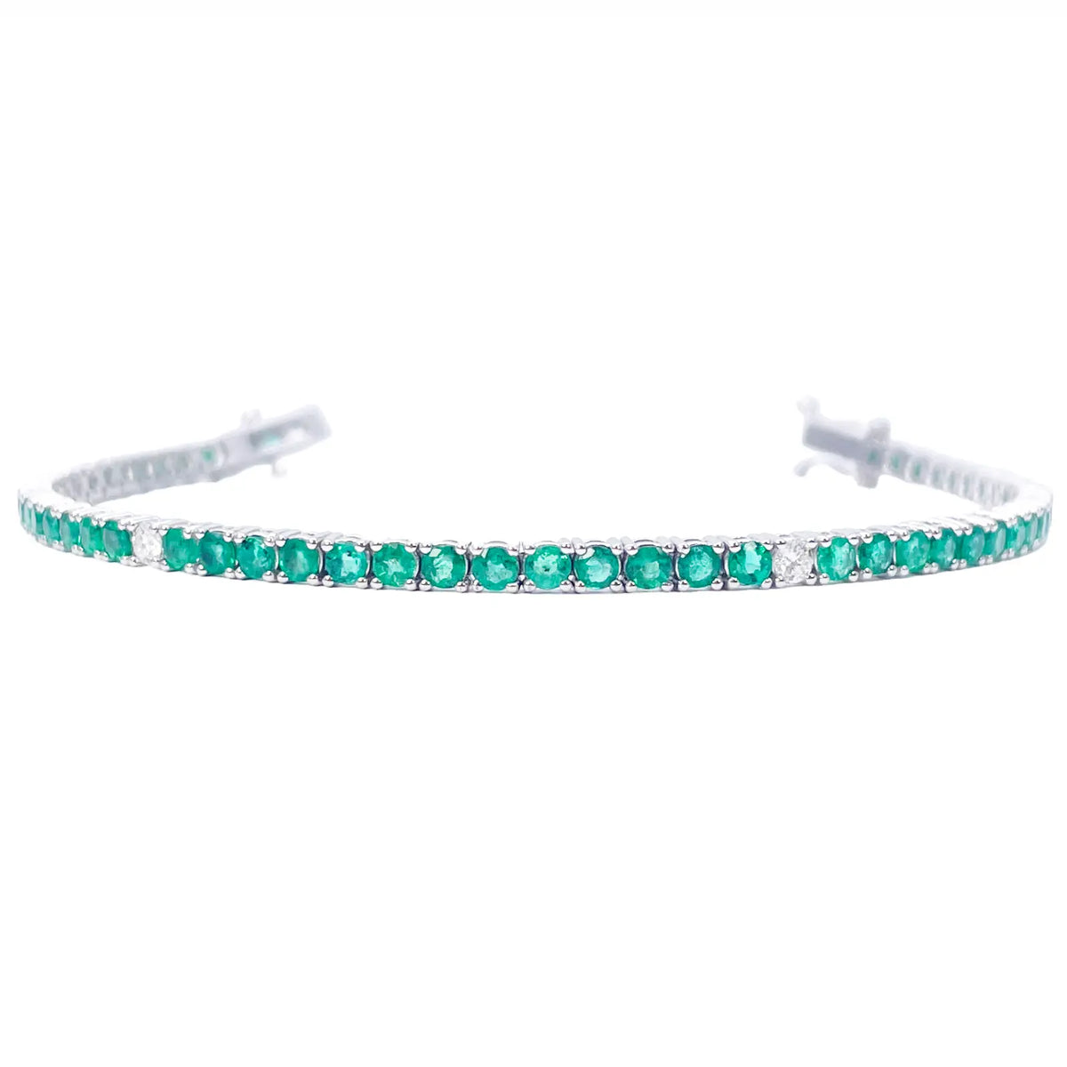 18ct White Gold Natural Round Emerald & Diamond Tennis Bracelet 4.15ct 7 Inches  Diamond Bracelets