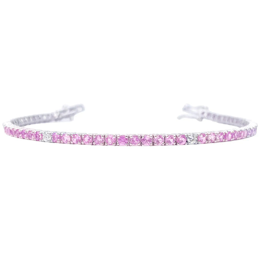 18ct White Gold Natural Round Pink Sapphire & Diamond Tennis Bracelet 4.35ct  Diamond Bracelets