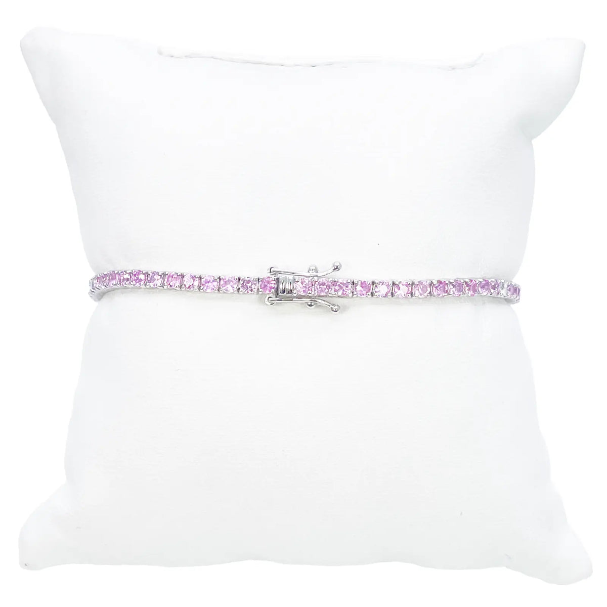 18ct White Gold Natural Round Pink Sapphire & Diamond Tennis Bracelet 4.35ct  Diamond Bracelets