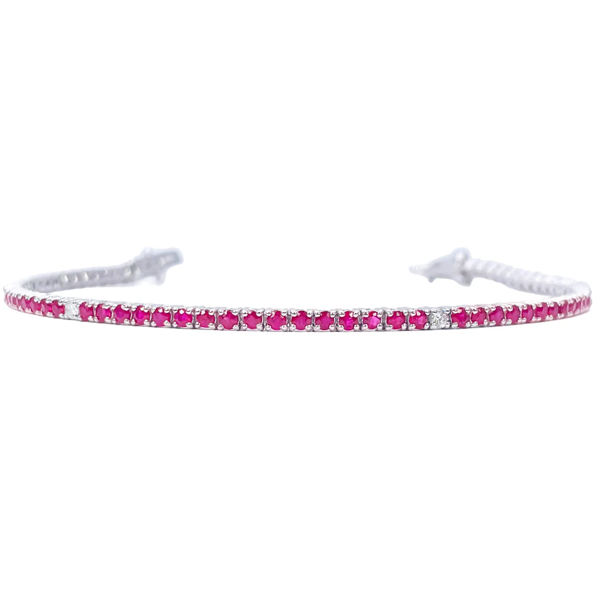 18ct White Gold Natural Round Ruby & Diamond Tennis Bracelet 2.30ct 7 Inches  Diamond Bracelets