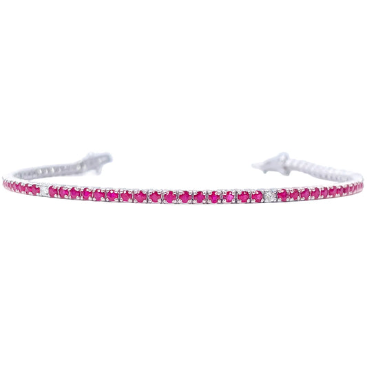 18ct White Gold Natural Round Ruby & Diamond Tennis Bracelet 2.30ct 7 Inches  Diamond Bracelets
