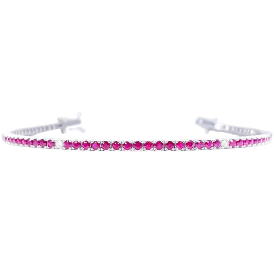 18ct White Gold Natural Round Ruby & Diamond Tennis Bracelet 3.25ct 7 Inches  Diamond Bracelets