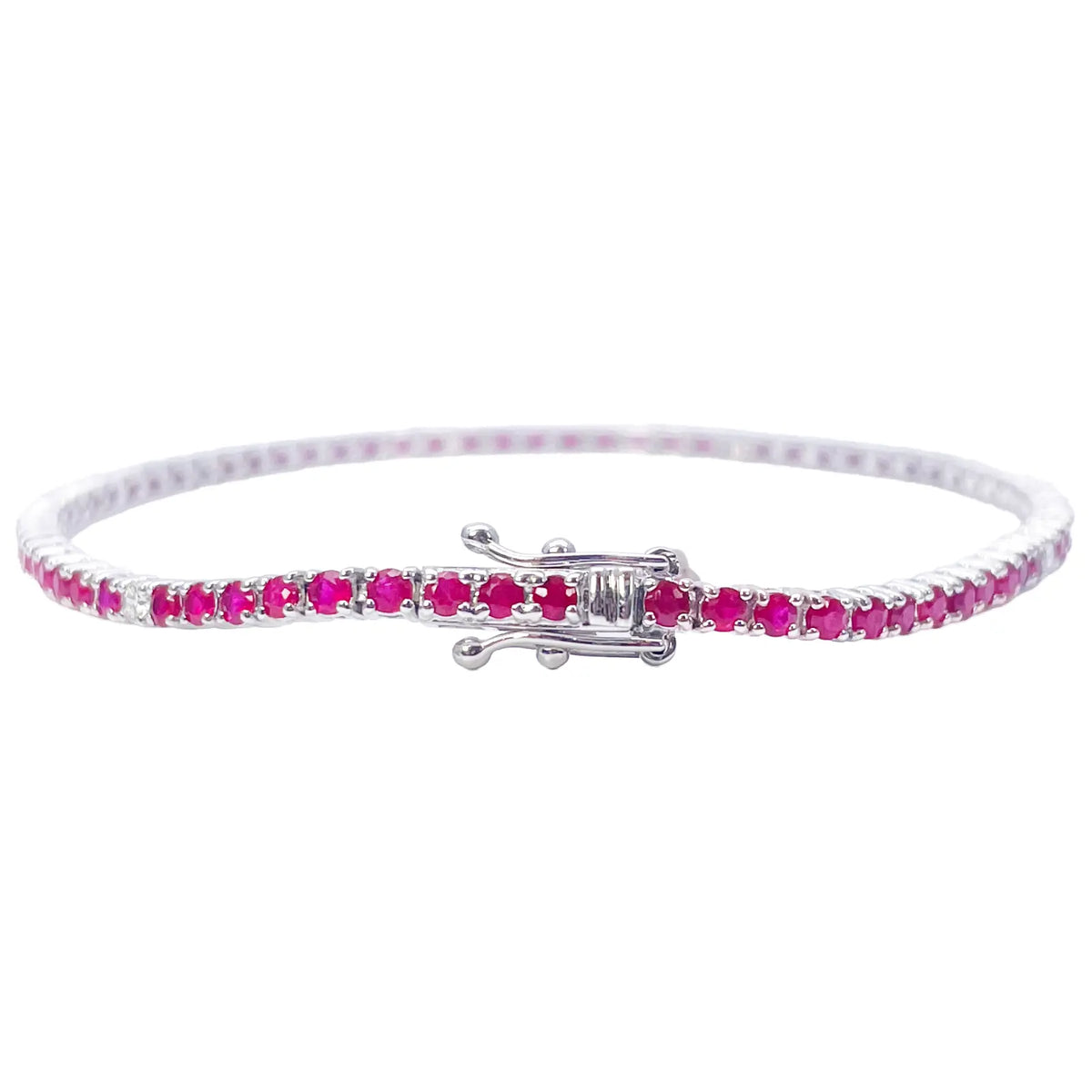 18ct White Gold Natural Round Ruby & Diamond Tennis Bracelet 3.25ct 7 Inches  Diamond Bracelets