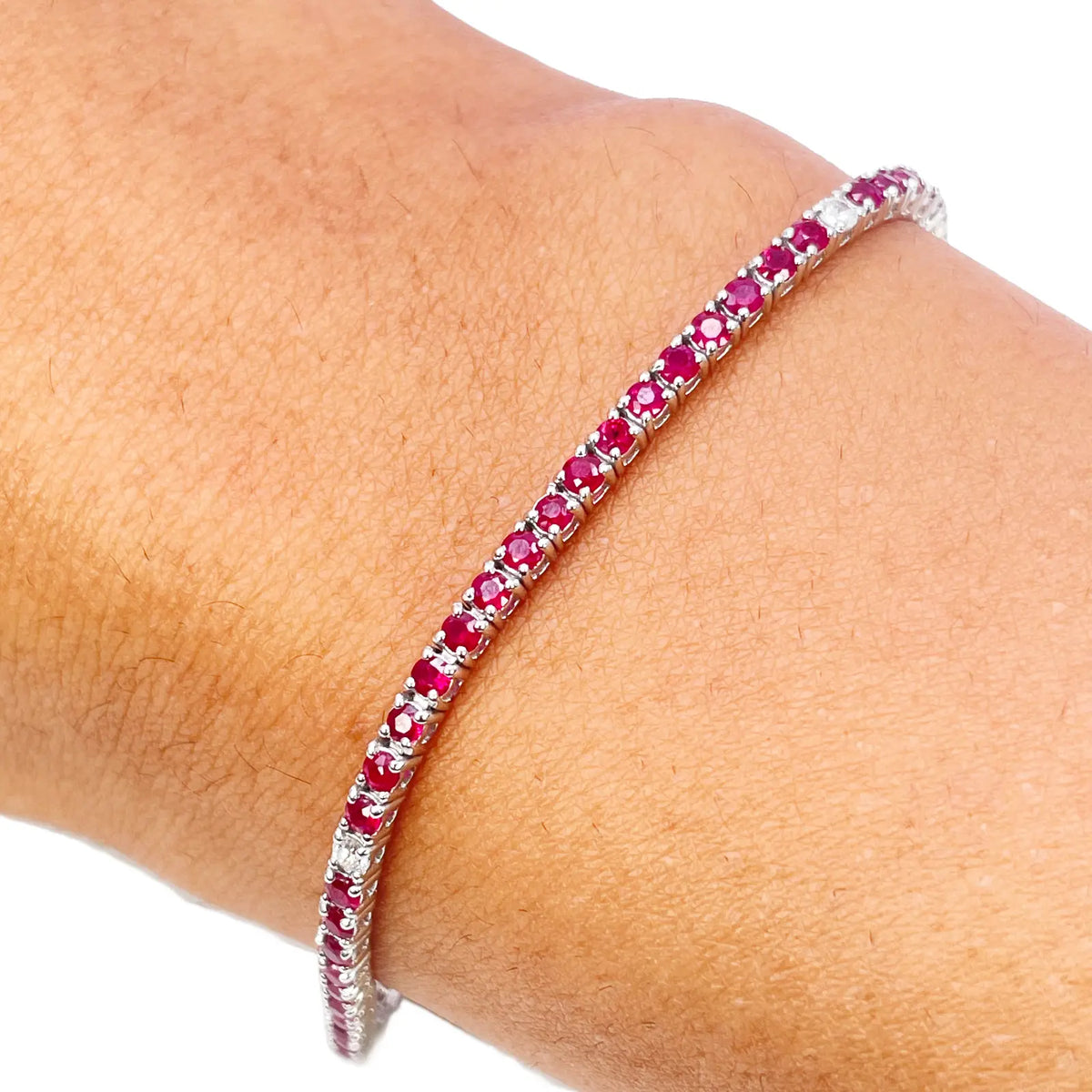 18ct White Gold Natural Round Ruby & Diamond Tennis Bracelet 3.25ct 7 Inches  Diamond Bracelets