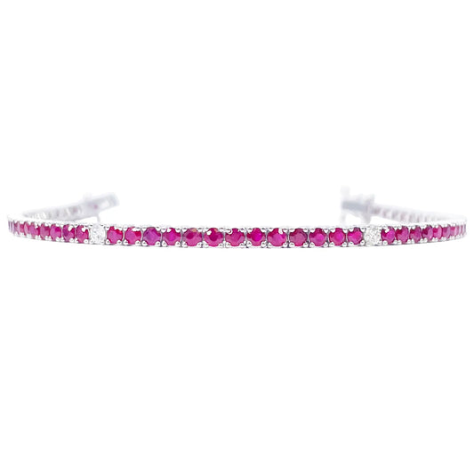 18ct White Gold Natural Round Ruby & Diamond Tennis Bracelet 4.90ct 7 Inches  Diamond Bracelets