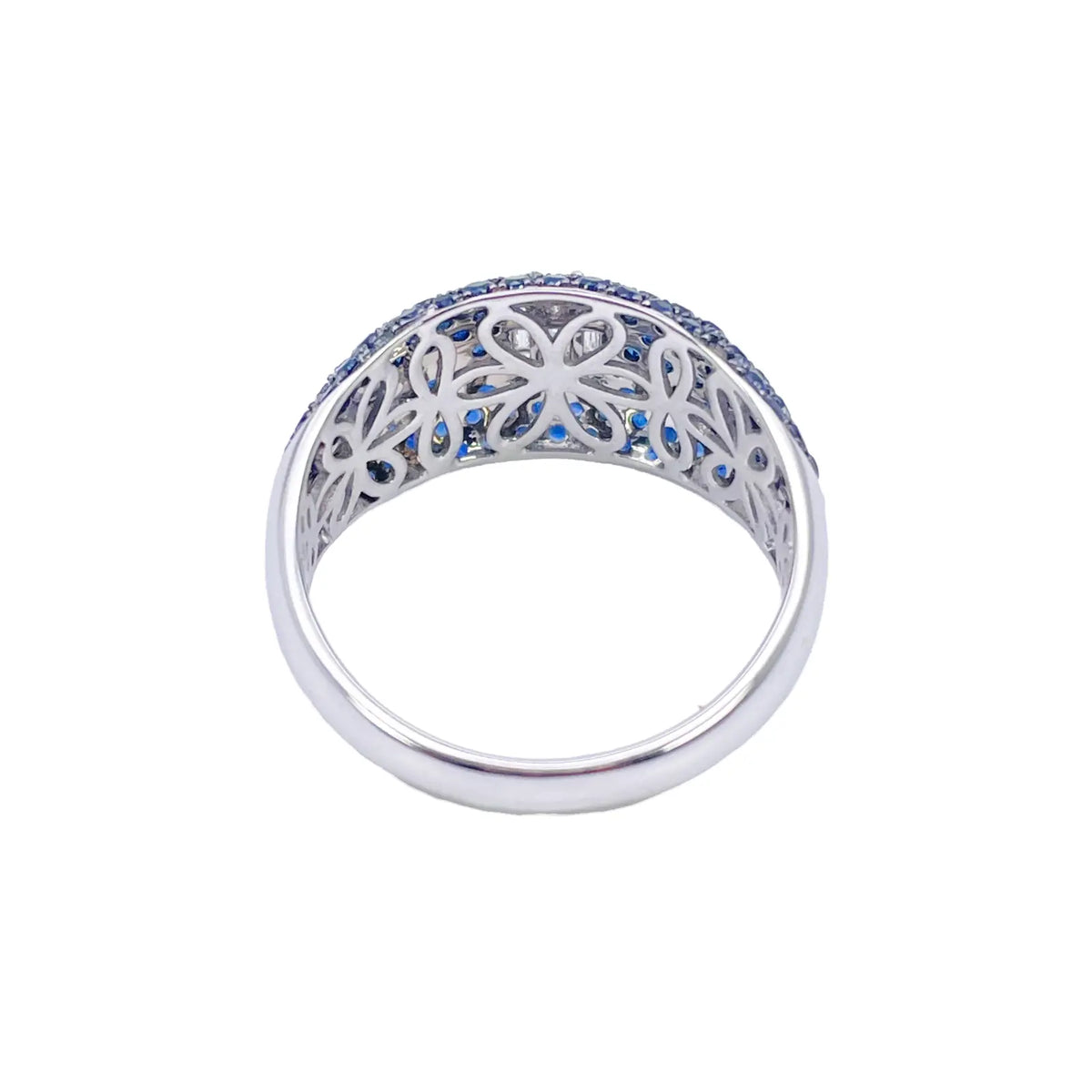 18ct White Gold Natural Sapphire & Diamond Cluster Cocktail Dome Ring 1.60ct  Diamond Ring