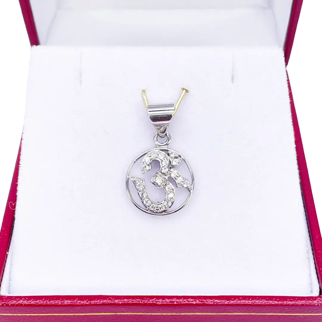 18ct White Gold Round Classic OM Cubic Zirconia Pendant 13.7mm Width 