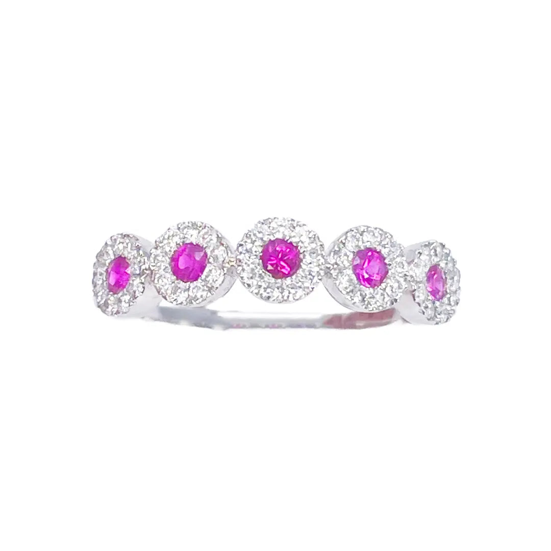 18ct White Gold Round Diamond & Ruby Five Stone Ring 0.45ct  Diamond Ring