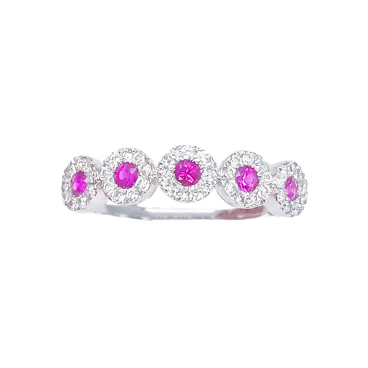 18ct White Gold Round Diamond & Ruby Five Stone Ring 0.45ct  Diamond Ring