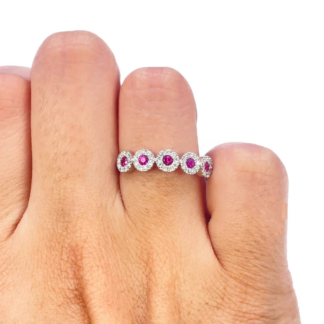18ct White Gold Round Diamond & Ruby Five Stone Ring 0.45ct  Diamond Ring
