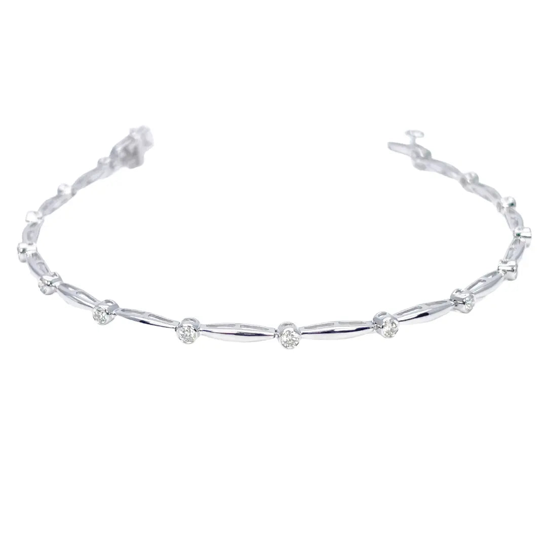 18ct White Gold Round Natural Diamond Bamboo Bracelet 0.55ct 7 Inches  Diamond Bracelets