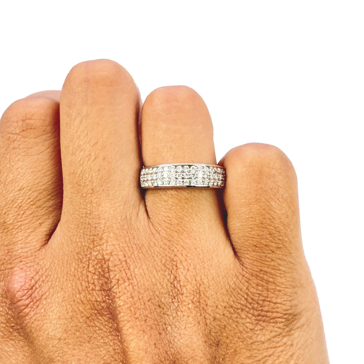 18ct White Gold Three Row Natural Diamond Half Eternity Wedding Band 0.45ct  Diamond Ring