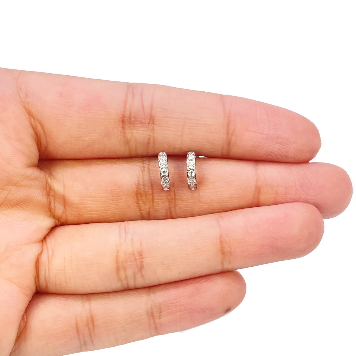 18ct White Gold Tiny Half Hoop Cubic Zirconia Children's Earrings 8.7mm Length 