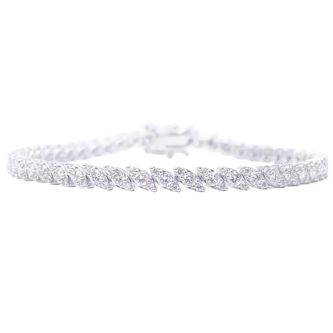 18ct White Gold & Natural Diamond Leaf Marquise Style Tennis Bracelet 3.21ct  Diamond Bracelets