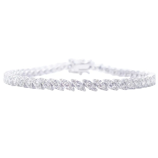 18ct White Gold & Natural Diamond Leaf Marquise Style Tennis Bracelet 3.21ct  Diamond Bracelets