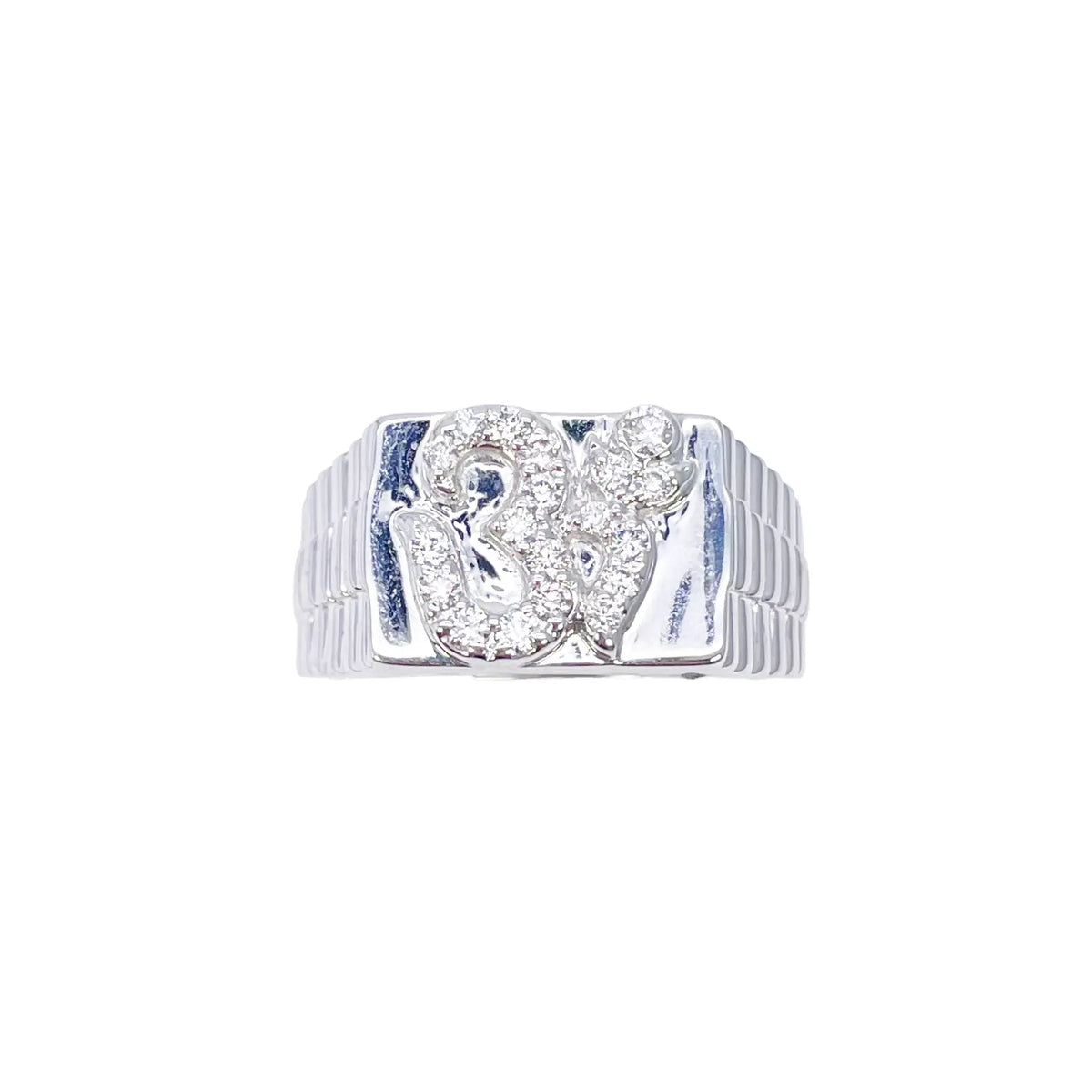 18ct White Gold & Round Natural Diamond Gents OM Signet Ring 0.35ct  Diamond Ring