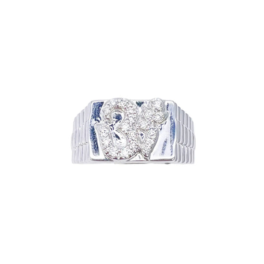 18ct White Gold & Round Natural Diamond Gents OM Signet Ring 0.35ct  Diamond Ring