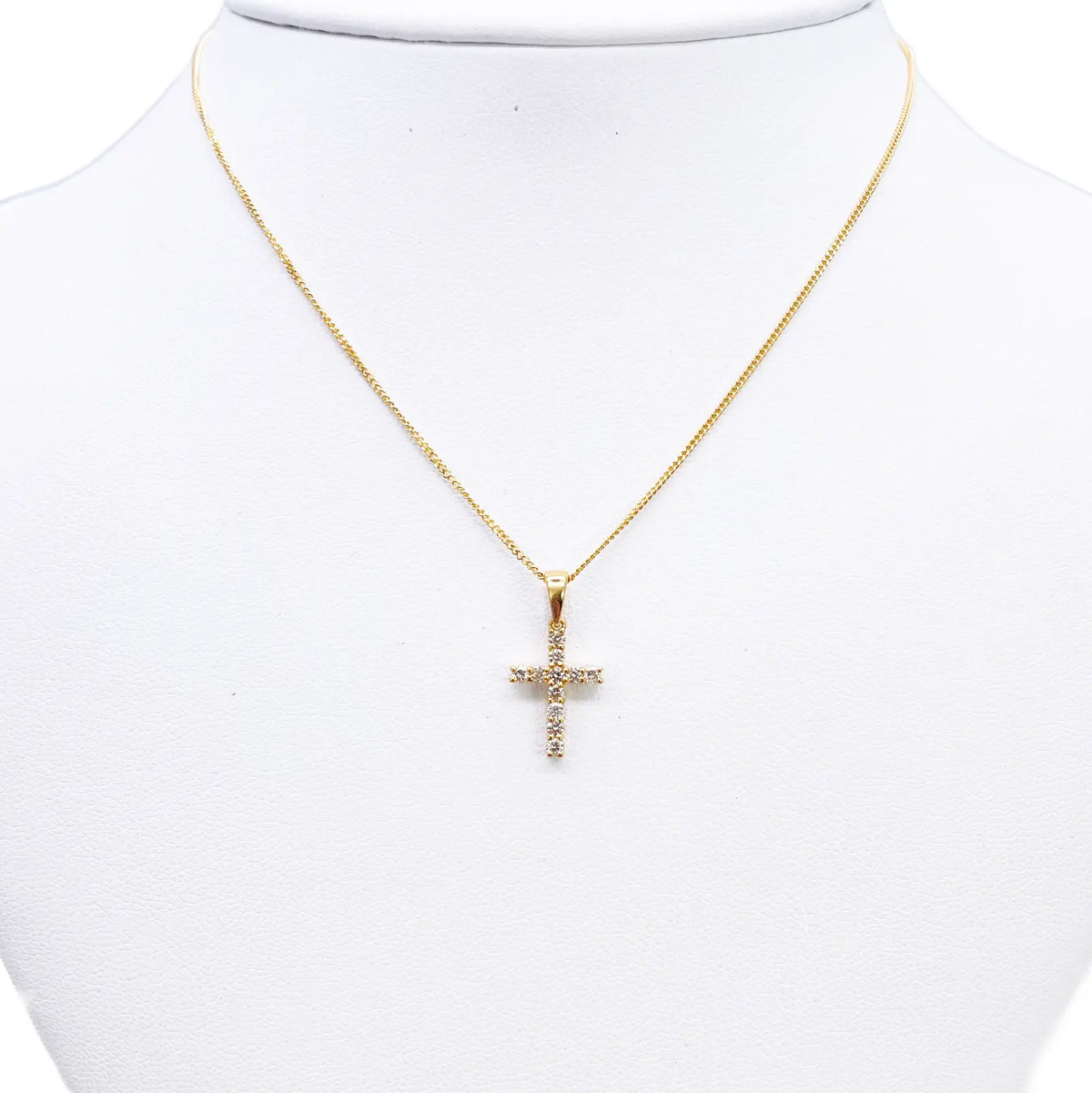 18ct White Or Yellow Gold Natural Diamond Prong Cross Pendant 0.24ct 