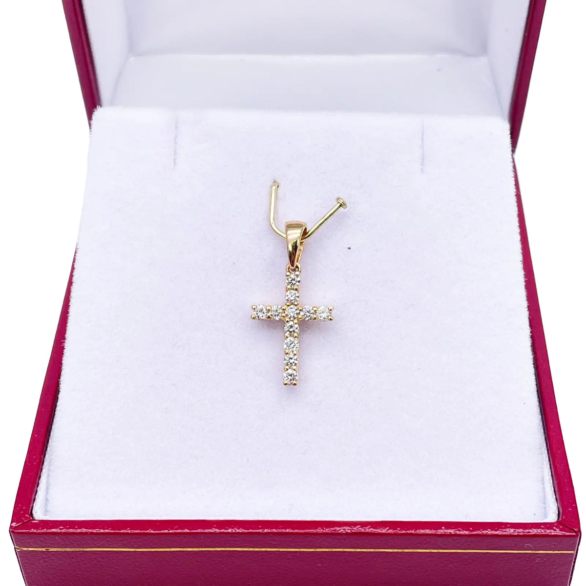 18ct White Or Yellow Gold Natural Diamond Prong Cross Pendant 0.24ct 
