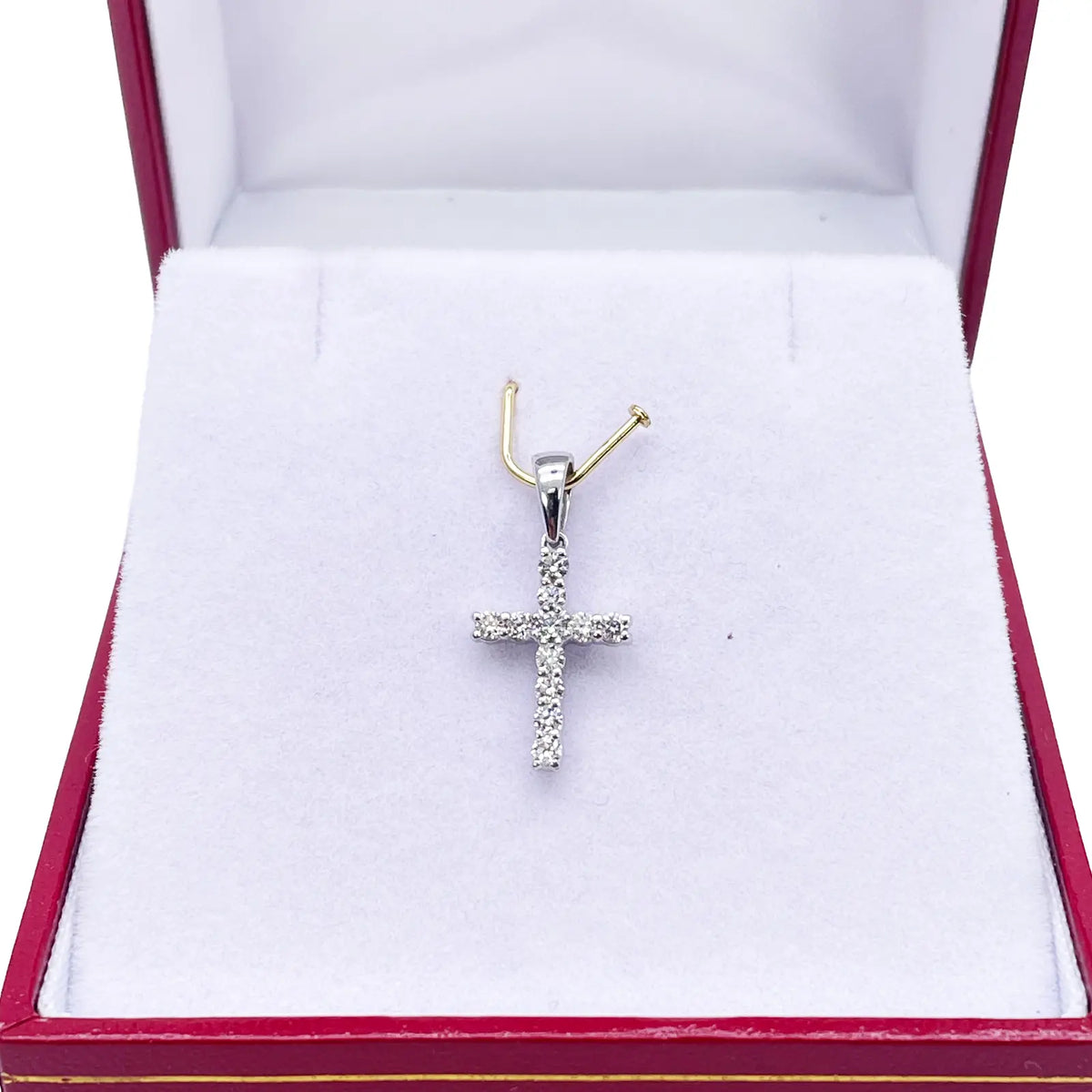 18ct White Or Yellow Gold Natural Diamond Prong Cross Pendant 0.24ct 