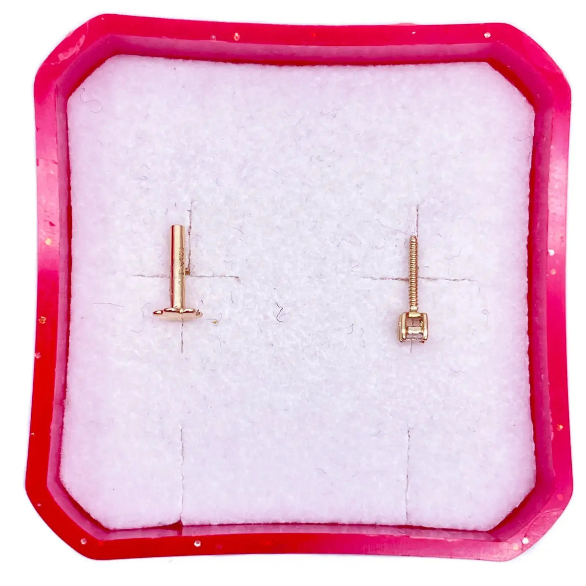 18ct White Or Yellow Gold Princess Diamond Nose Stud Pin 0.15ct 4 claw 3.4mm  Body Piercings