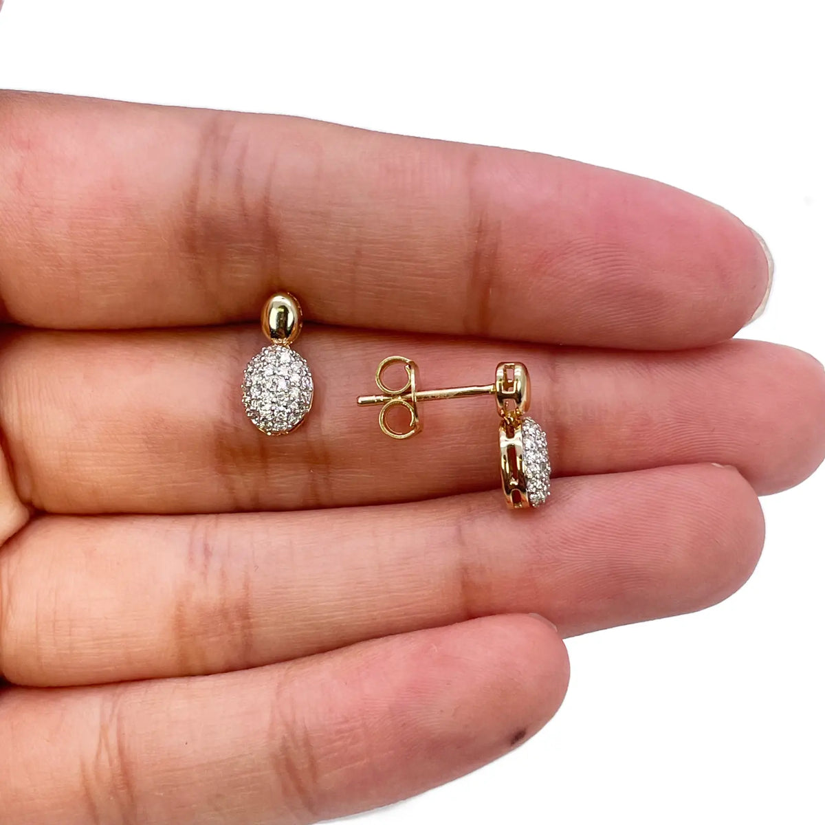 18ct Yellow Gold Diamond Oval Necklace Stud Earrings Matching Set 0.53ct 