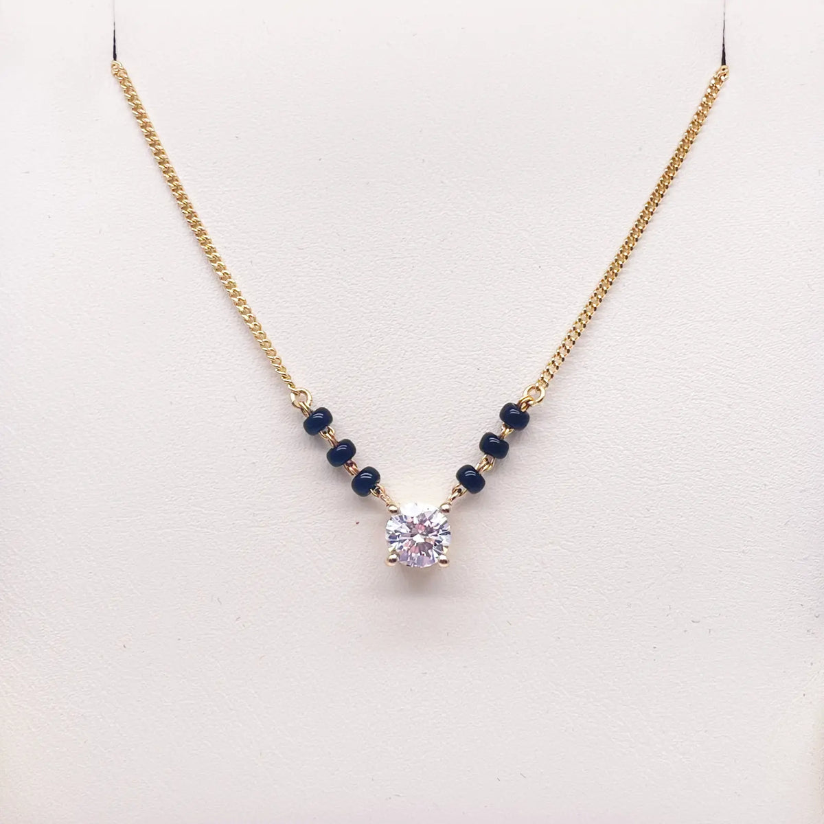 18ct Yellow Gold Lab Grown Diamond 0.70ct Black Beads Solitaire Mangalsutra Necklace  Mangalsutra Chains