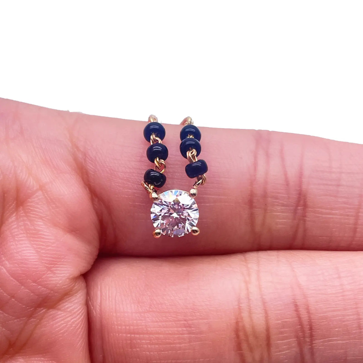 18ct Yellow Gold Lab Grown Diamond 0.70ct Black Beads Solitaire Mangalsutra Necklace  Mangalsutra Chains