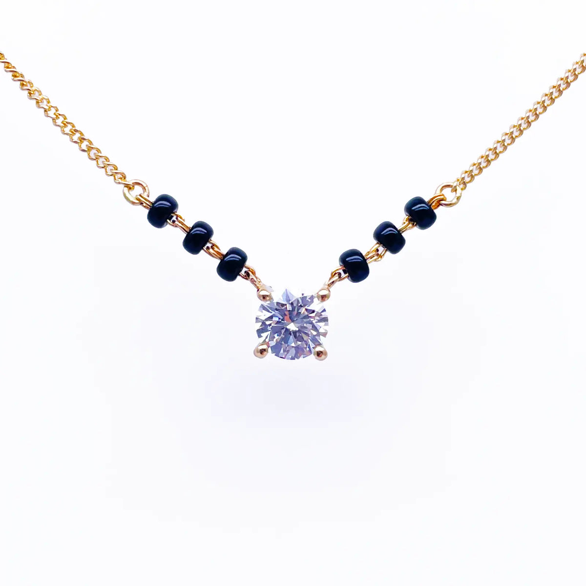 18ct Yellow Gold Lab Grown Diamond 0.70ct Black Beads Solitaire Mangalsutra Necklace  Mangalsutra Chains