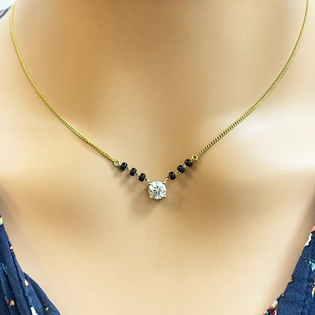 18ct Yellow Gold Lab Grown Diamond 0.70ct Black Beads Solitaire Mangalsutra Necklace  Mangalsutra Chains