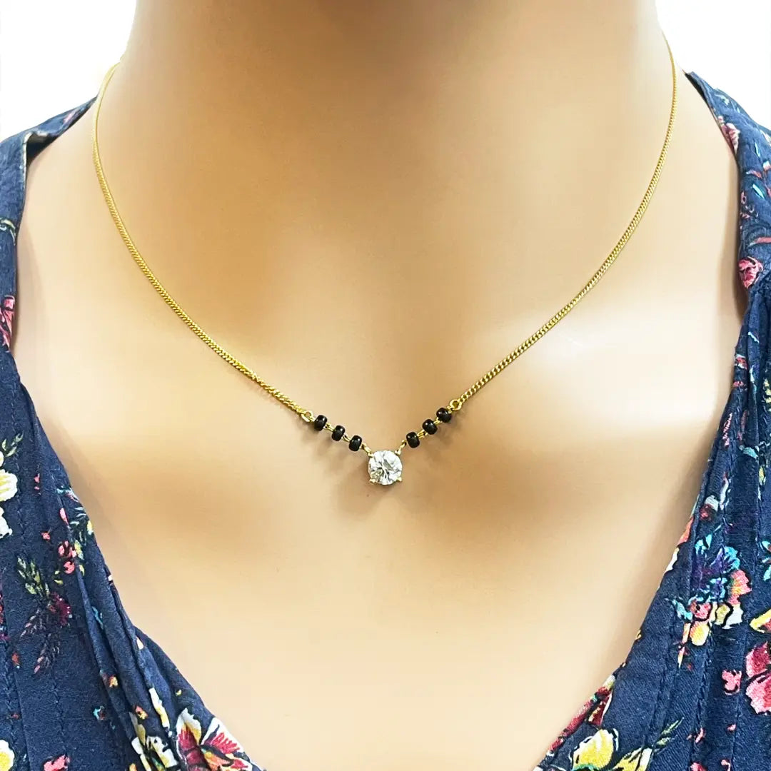 18ct Yellow Gold Lab Grown Diamond 0.70ct Black Beads Solitaire Mangalsutra Necklace  Mangalsutra Chains