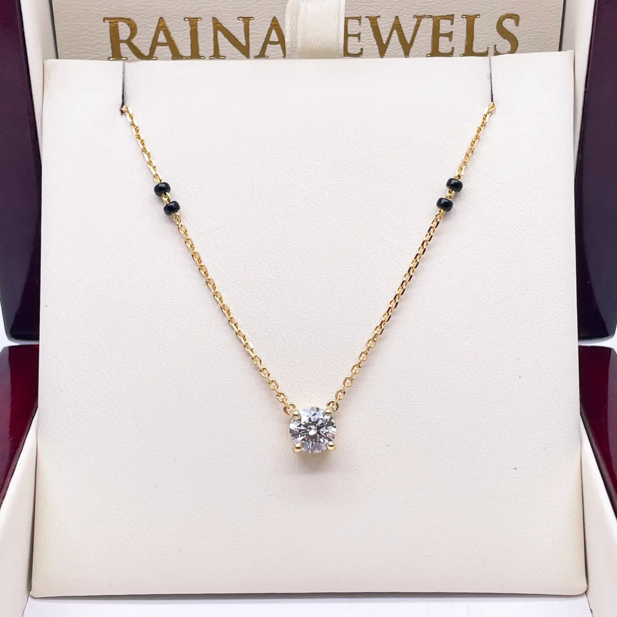 18ct Yellow Gold Lab Grown Diamond 1.00ct Black Beads Mangalsutra Necklace IGI  Mangalsutra Chains