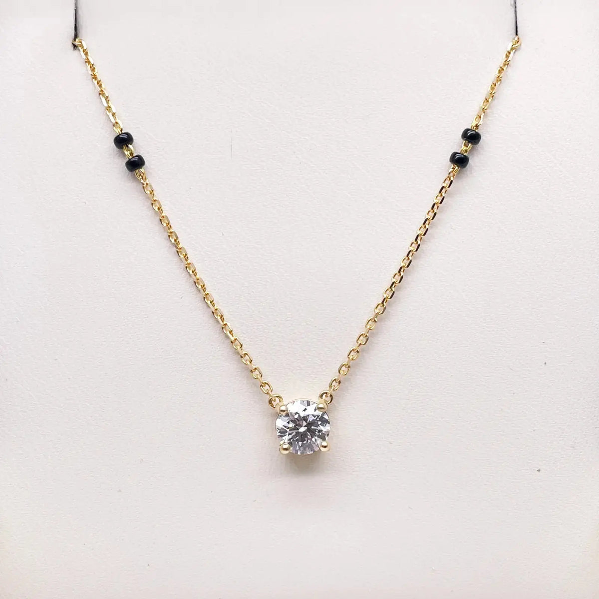 18ct Yellow Gold Lab Grown Diamond 1.00ct Black Beads Mangalsutra Necklace IGI  Mangalsutra chain