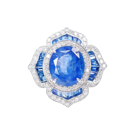 18ct Yellow Gold Natural Blue Sapphire & Diamond Floral Cocktail Ring 10.69ct  Diamond Ring
